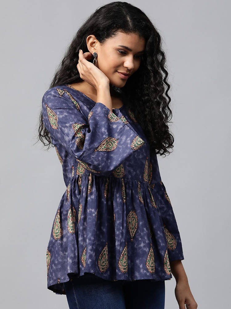 Yufta Navy Blue & Beige A-Line Top