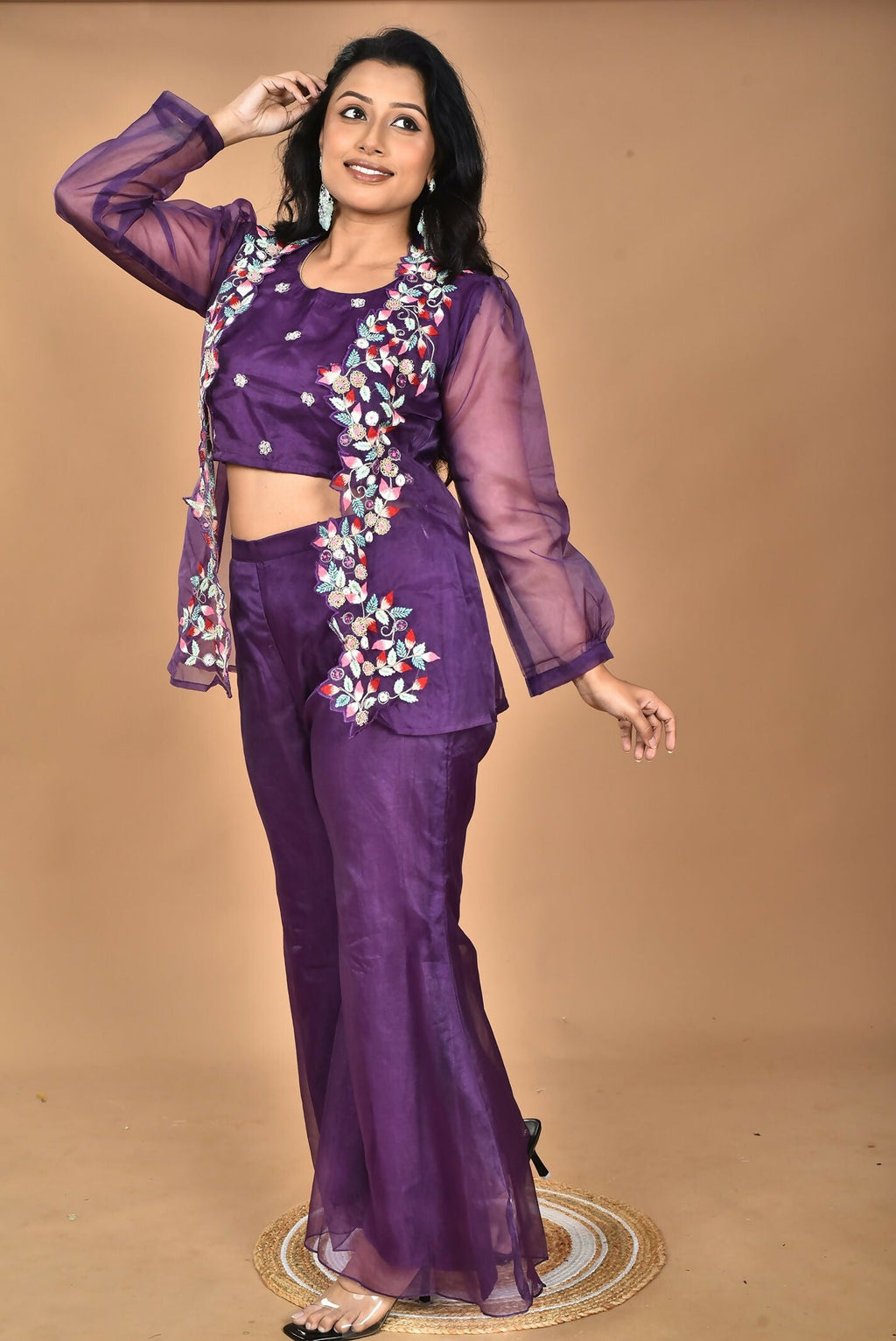 Morchari Women Hand Embroidery Crop Top-Purple