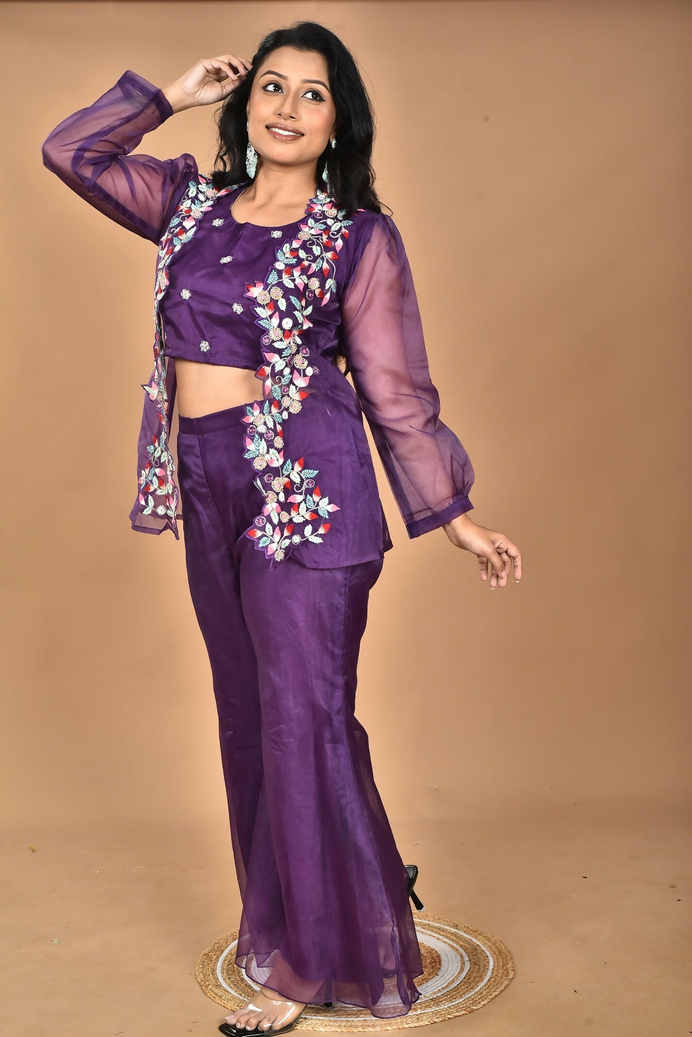 Morchari Women Hand Embroidery Crop Top-Purple