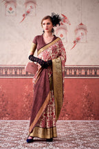 Vastranavya Pink Tussar Silk Printed with Viscose Border Saree & Unstitched Blouse - Distacart