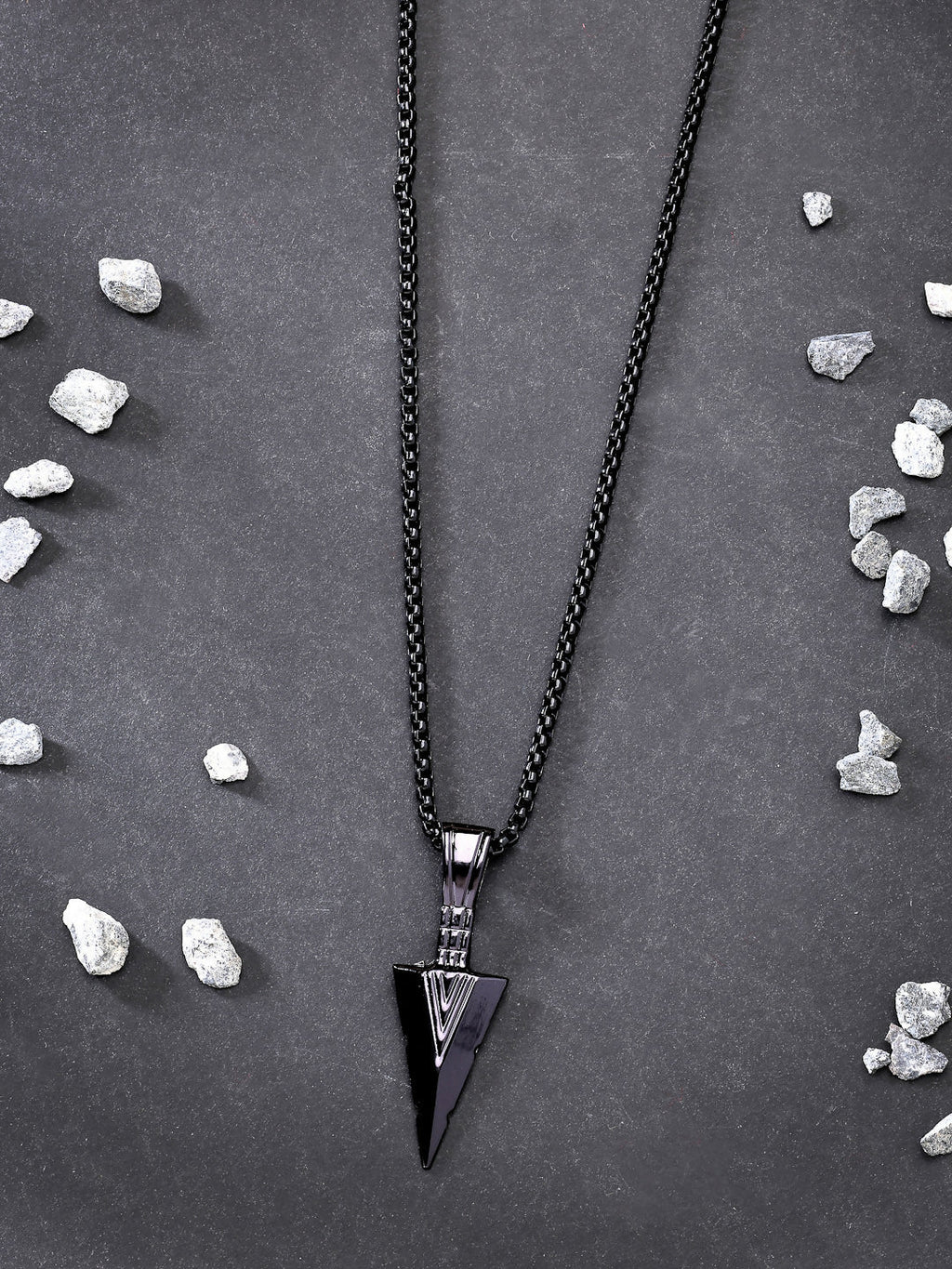 NVR Men's Black Rhodium-Plated Arrow-Shaped Pendant With Chain
