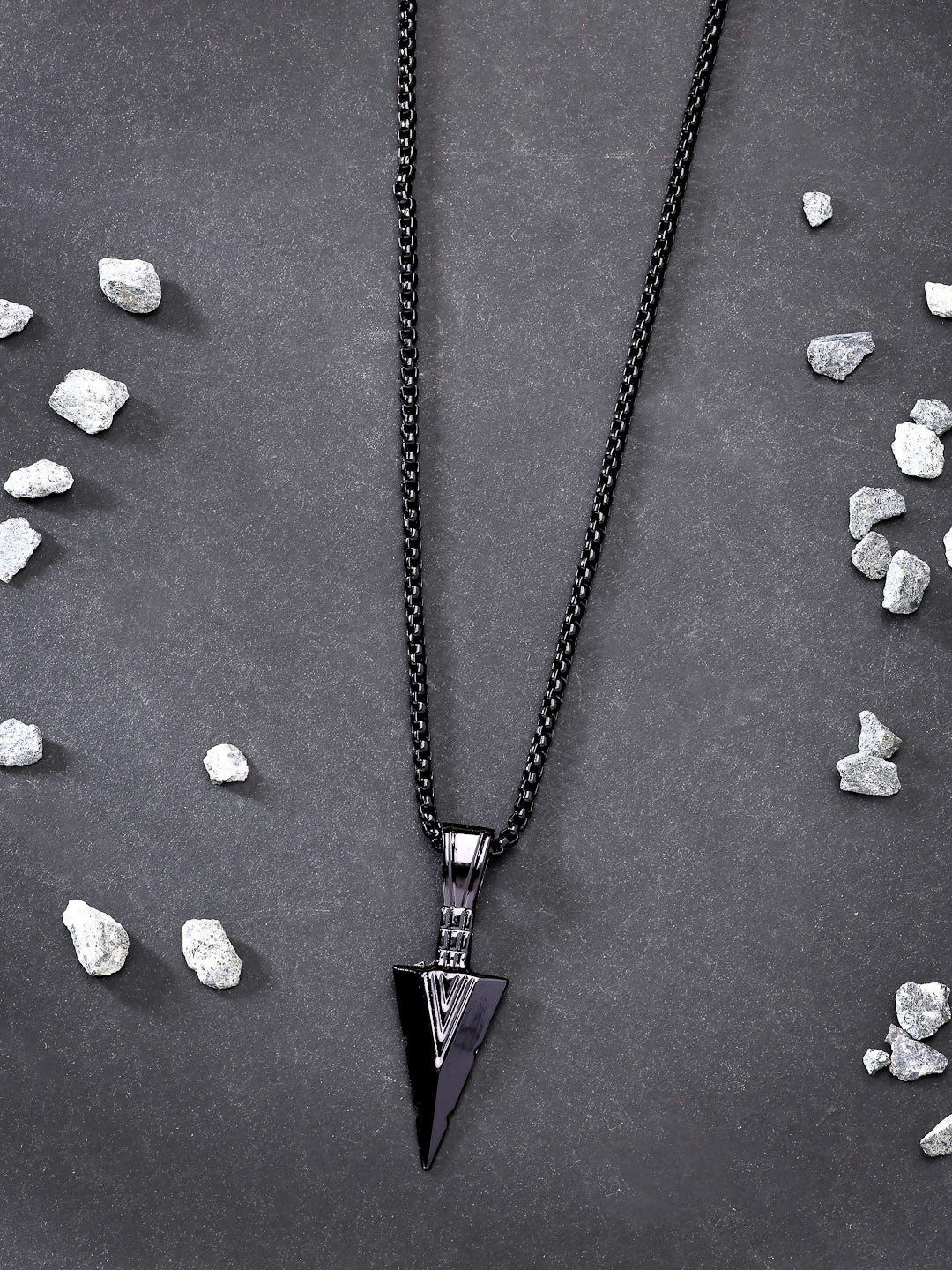 NVR Men's Black Rhodium-Plated Arrow-Shaped Pendant With Chain