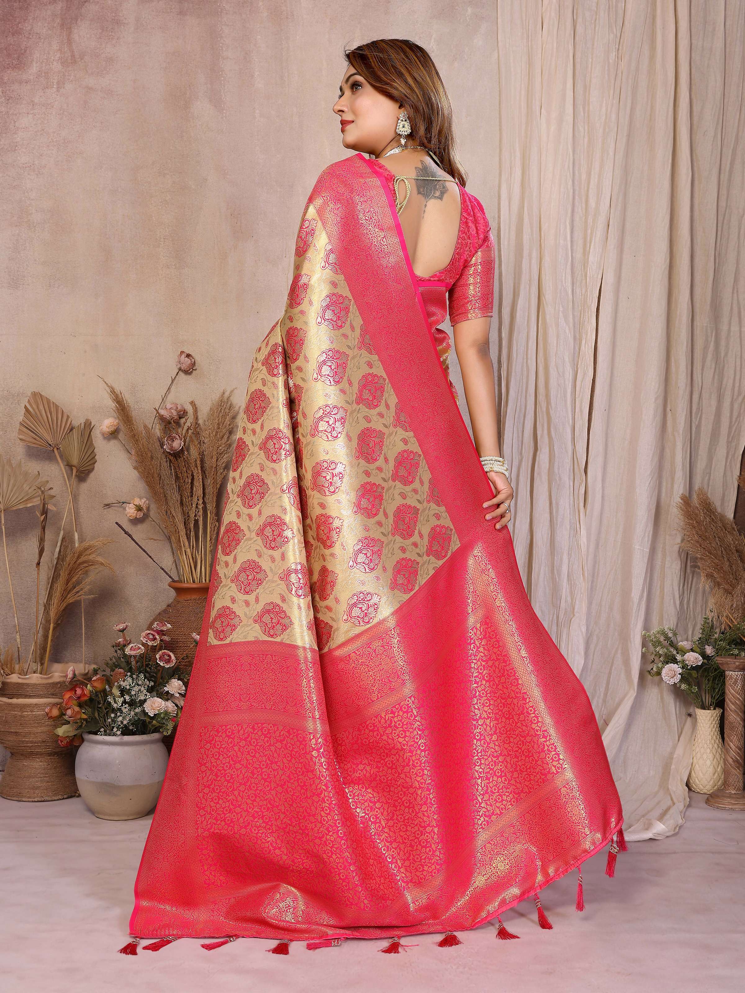 Aastha Fashion Yellow Banarasi Tissue Silk Weaving Saree - Distacart