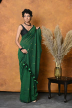 Very Much Indian Pure Mul Cotton Handloom Saree - Green - Distacart