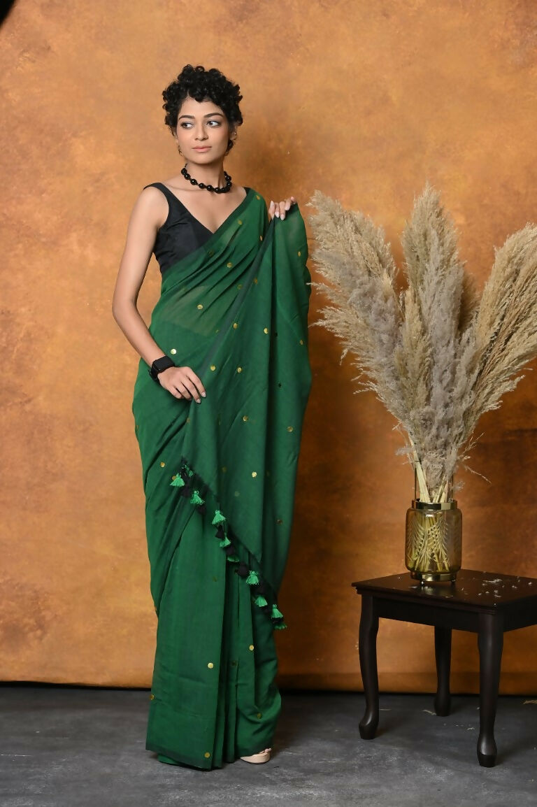 Very Much Indian Pure Mul Cotton Handloom Saree - Green - Distacart