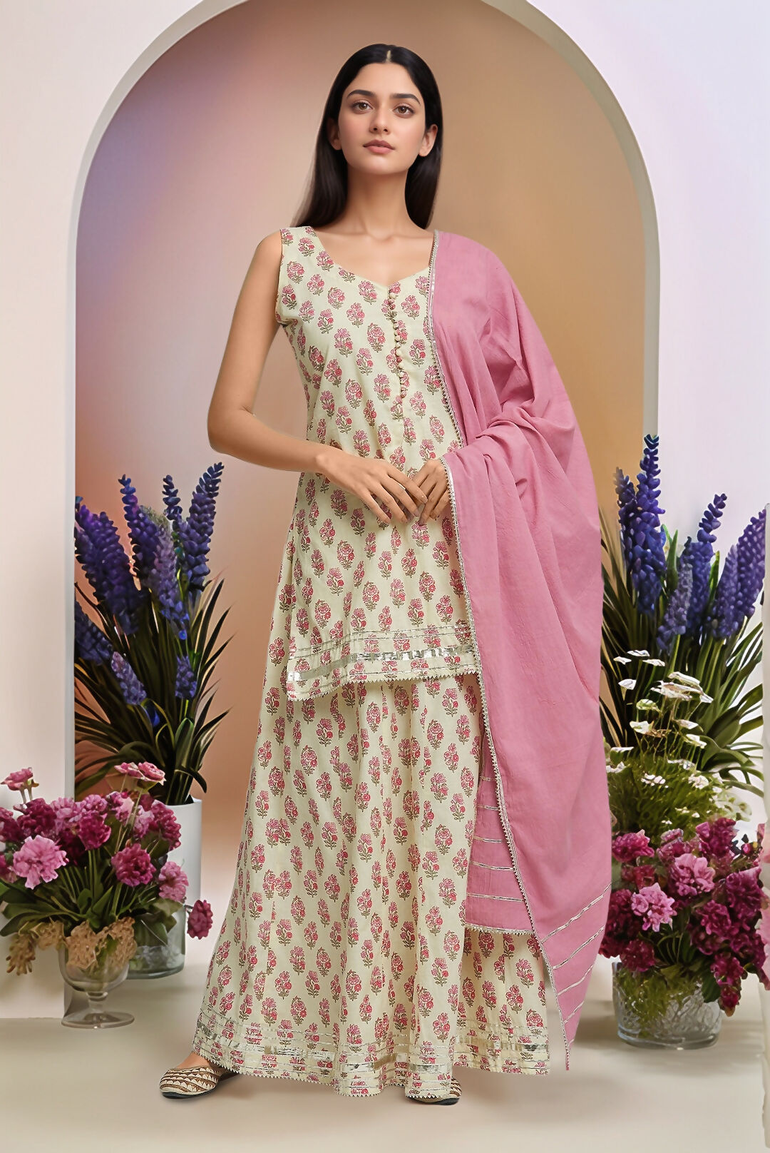 Joban Fashion Cream Printed Lehanga Set