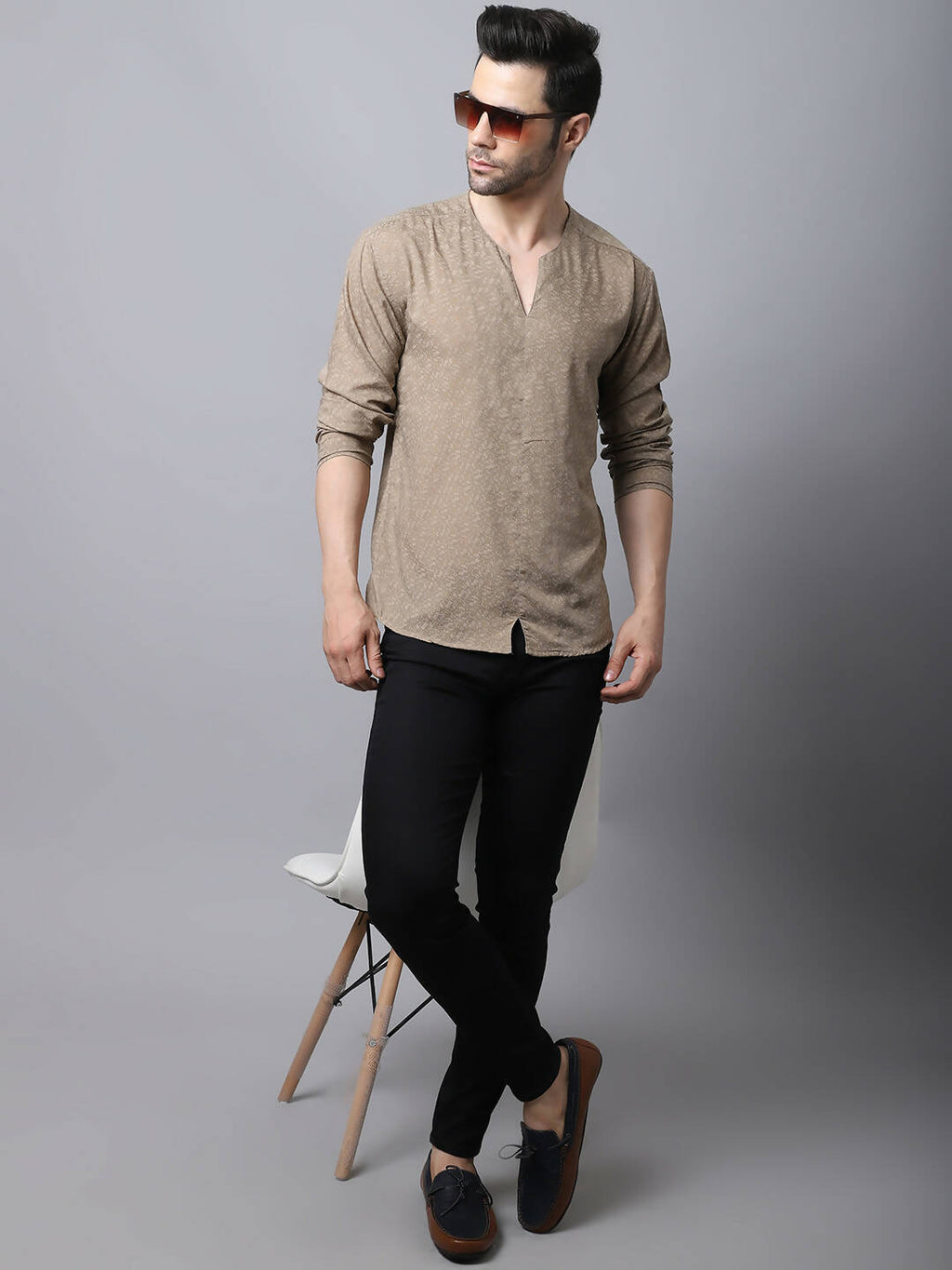 Even Apparels Beige Pure Cotton Round Neck Slit Men's Kurta - Distacart
