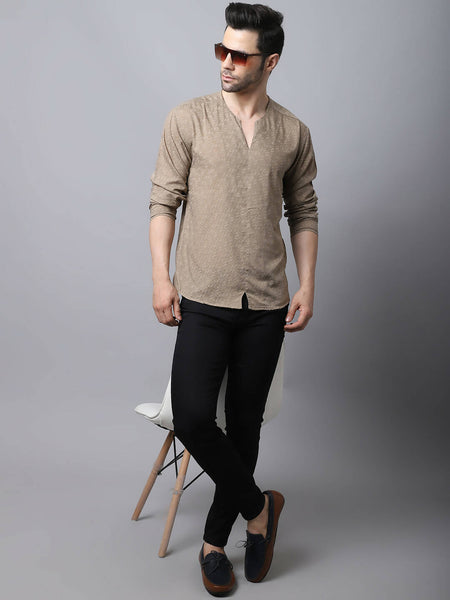 Even Apparels Beige Pure Cotton Round Neck Slit Men's Kurta