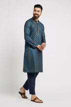 Ethnic India Blue Men's Kurta Ethnic Motifs Polyester