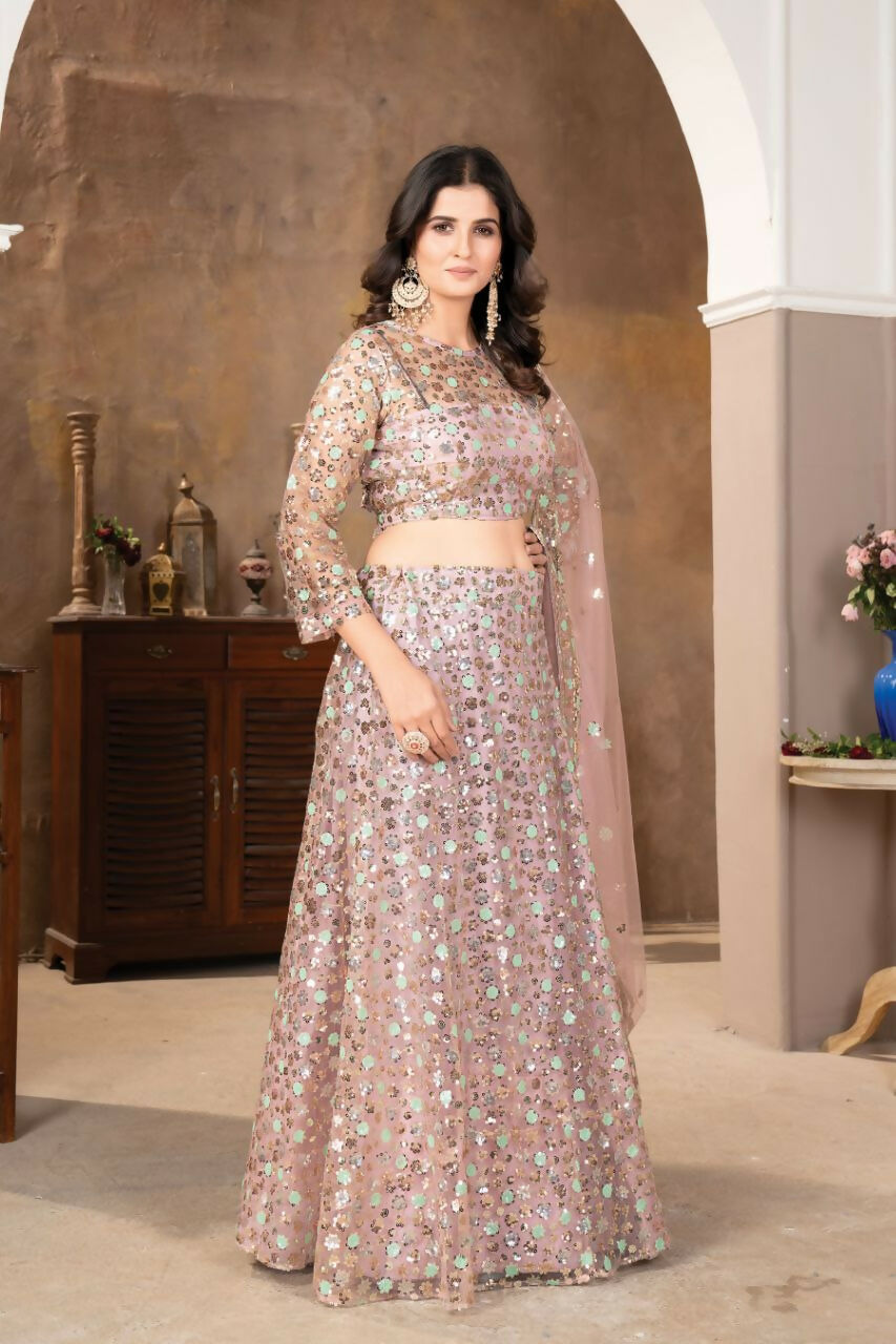 Eilara Light Peach Colour Designer Sequence Work On Net Lehenga Choli