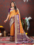 Lorenvalley Fashion Orange & Wine Patola Silk Woven Design Meenakari Weaving Saree