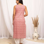 FIORRA Women's Floral Printed Pink Cotton Straight Kurta