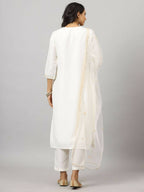 Juniper Women's White Chinnon Solid Embroidered Kurta Set - Distacart