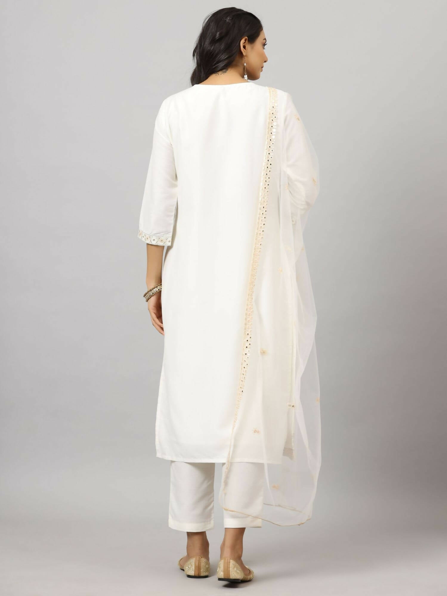 Juniper Women's White Chinnon Solid Embroidered Kurta Set - Distacart