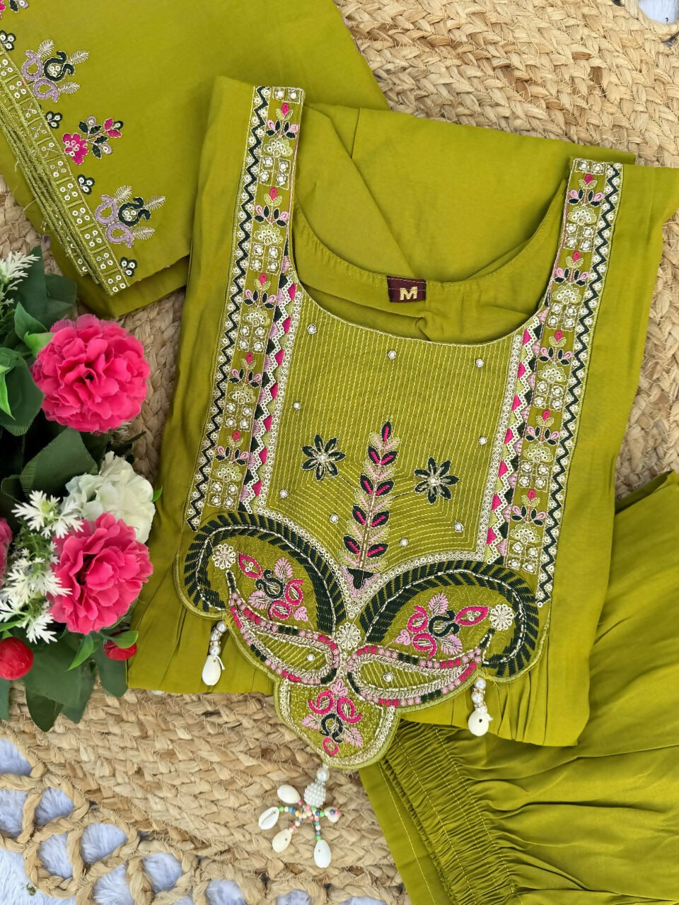 Lehenga Mart Designer Anarkali Suit With Kurta, Pant, Dupatta For Women-Lime Green - Distacart