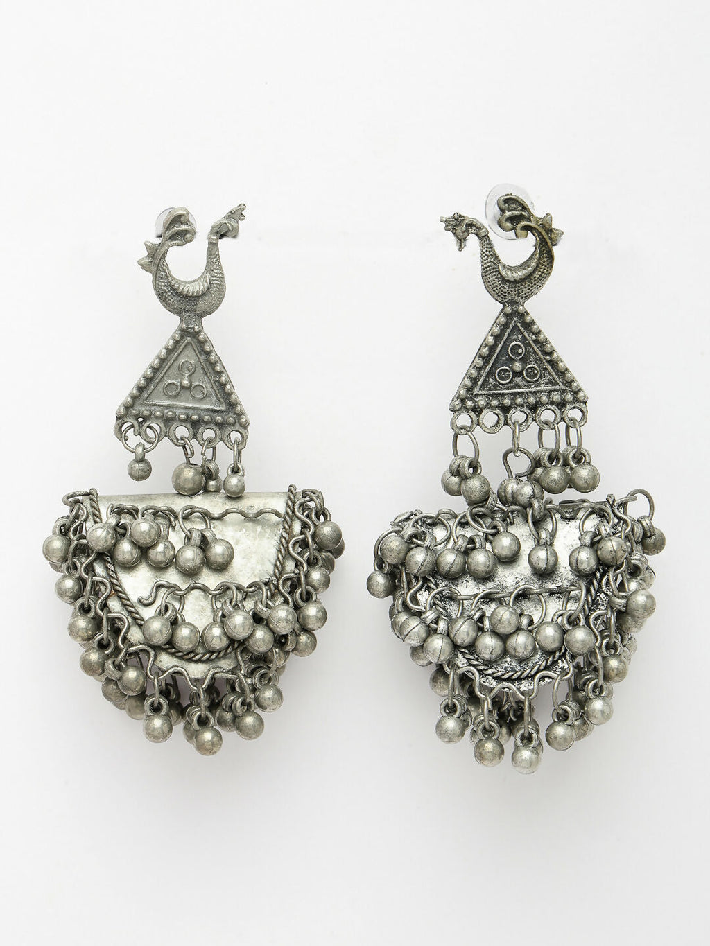 NVR Women's Silver-Plated Oxidised Contemporary Drop Earrings - Distacart