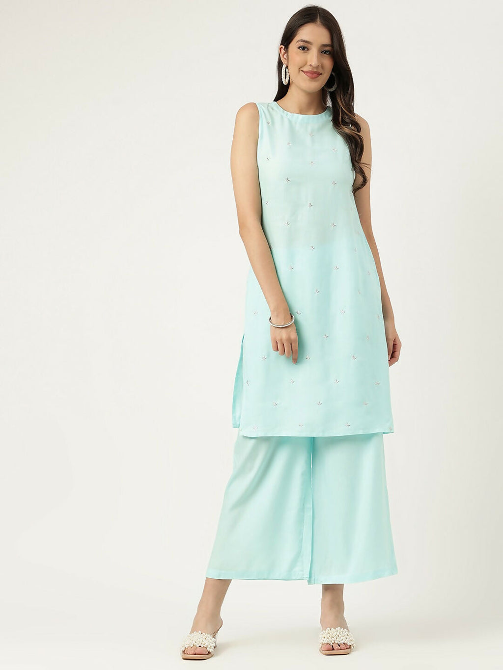 Joban Fashion Blue Rayon and Embroidered Work Straight Kurta Bottom Set