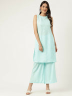Joban Fashion Blue Rayon and Embroidered Work Straight Kurta Bottom Set
