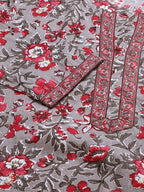 Vamika Grey Printed Cotton Party/Casual Wear Kurta Set/Suit