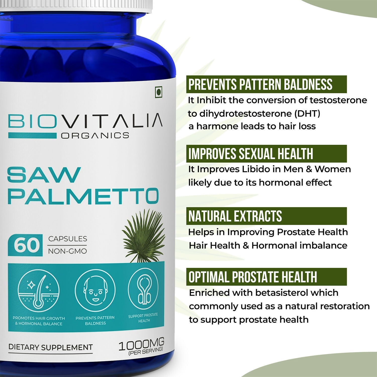 Biovitalia Organics Saw Palmetto Capsules For Hair Growth