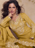 Vegaa Fashion Yellow Simar Silk Embroidered Party Wear Palazzo Suit - Distacart