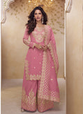 Vegaa Fashion Pink Simar Silk Embroidered Party Wear Palazzo Suit - Distacart