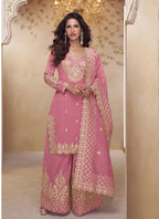 Vegaa Fashion Pink Simar Silk Embroidered Party Wear Palazzo Suit - Distacart