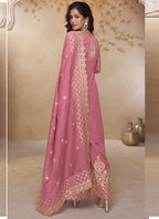 Vegaa Fashion Pink Simar Silk Embroidered Party Wear Palazzo Suit - Distacart