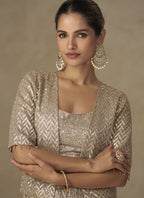 Vegaa Fashion Beige Georgette Embroidered & Hand Work Jacket Style Co-Ord Set - Distacart