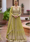 Vegaa Fashion Parrot Green Chinon Silk Embroidered & Hand Work Lehenga Style Suit