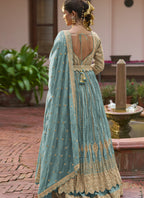 Vegaa Fashion Sky Blue Chinon Silk Embroidered & Hand Work Lehenga Style Suit