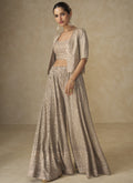 Vegaa Fashion Beige Georgette Embroidered & Hand Work Jacket Style Co-Ord Set - Distacart