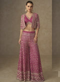 Vegaa Fashion Pink Georgette Embroidered & Hand Work Jacket Style Co-Ord Set - Distacart