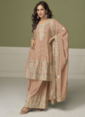 Vegaa Fashion Light Peach Chinon Silk Embroidered Sharara Suit - Distacart