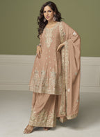 Vegaa Fashion Light Peach Chinon Silk Embroidered Sharara Suit - Distacart
