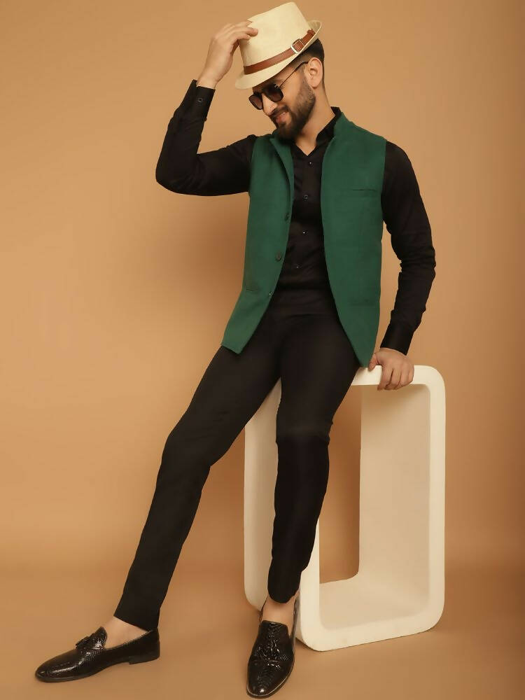 Even Apparels Pure Wool Nehru Jacket - Green