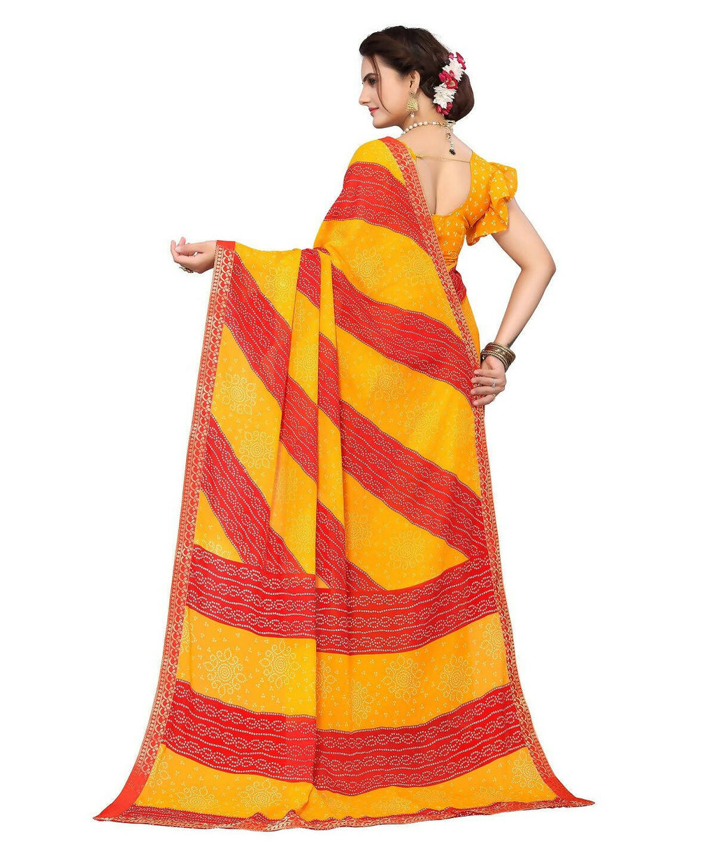 Vamika Yellow Georgette Printed With Lace Saree (MANYA YELLOW RED) - Distacart