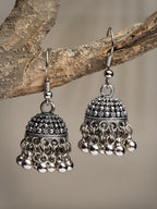 NVR Women's Silver-Toned German Silver Oxidised Dome Shaped Jhumka Earrings - Distacart