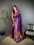 Joban Fashion Purple Banarasi Soft Silk Woven Saree - Distacart