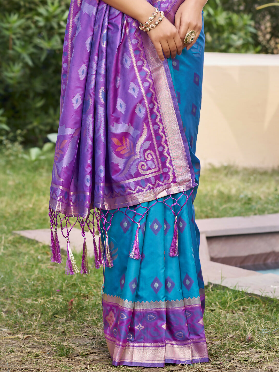 Shree Shyam Fashion Rama Blue Pochampally Silk Saree - Distacart