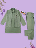 Joban Fashion Kids Island Embroidery Sequence Full Sleeves Kurta, Pyjama Set with Nehru Jacket - Green - Distacart