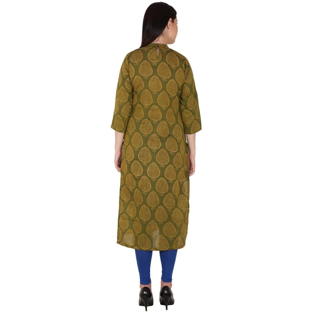 Kanoor Women's Dark Green Cotton Straight Kurti