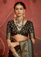 Joban Fashion Brown Art Silk With Fine Viscose Border Ajrak Full Body Print With Soft Finish Saree - Distacart