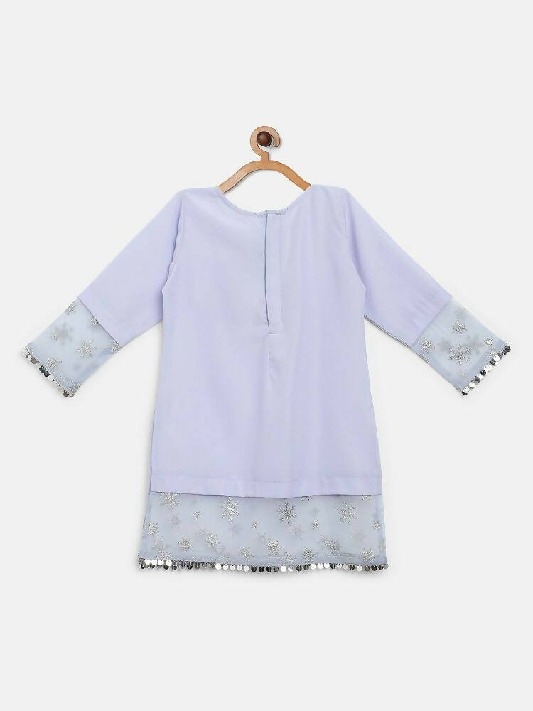 Ahalyaa Blue Crepe Silver Glitter Print Kids Kurta Palazzo Set With Dupatta For Girls