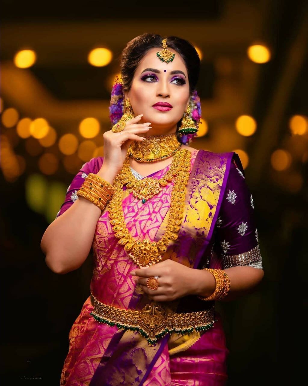 DEIANA'S Beautiful Designer Golden zari Soft Lichi Silk Saree - Pink