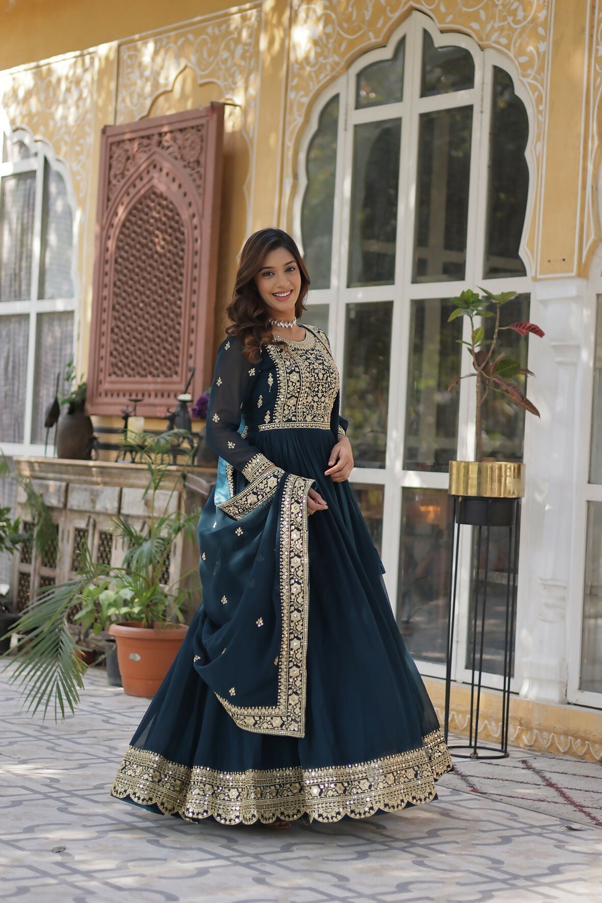 Joban Fashion Rama Georgette Sequence Embroidery Work Kurta Set - Distacart