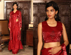 Red Tom Silk Plain Ready To Wear Saree With Stitched Blouse - Satiksha