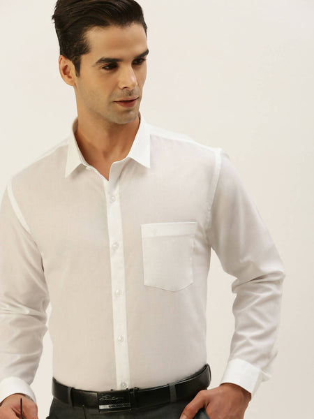Ramraj Cotton Mens Full Sleeve Formal Poly Cotton White Shirt