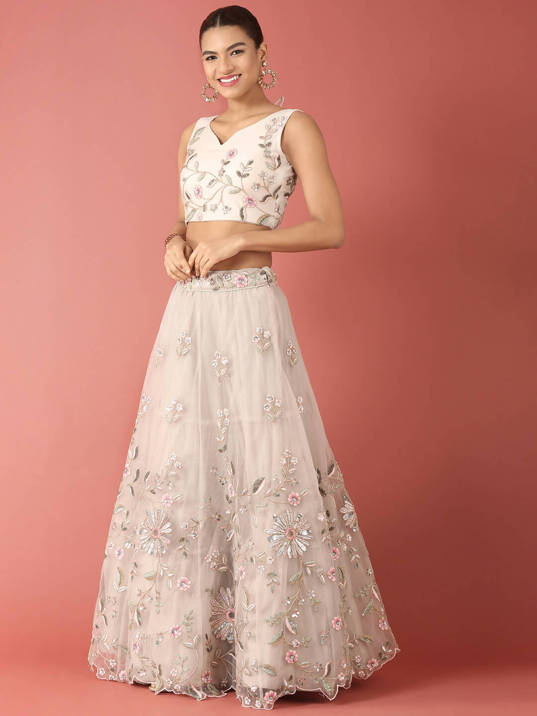 House of Panchhi Grey Net Sequinse Work Lehenga & Blouse, Dupatta