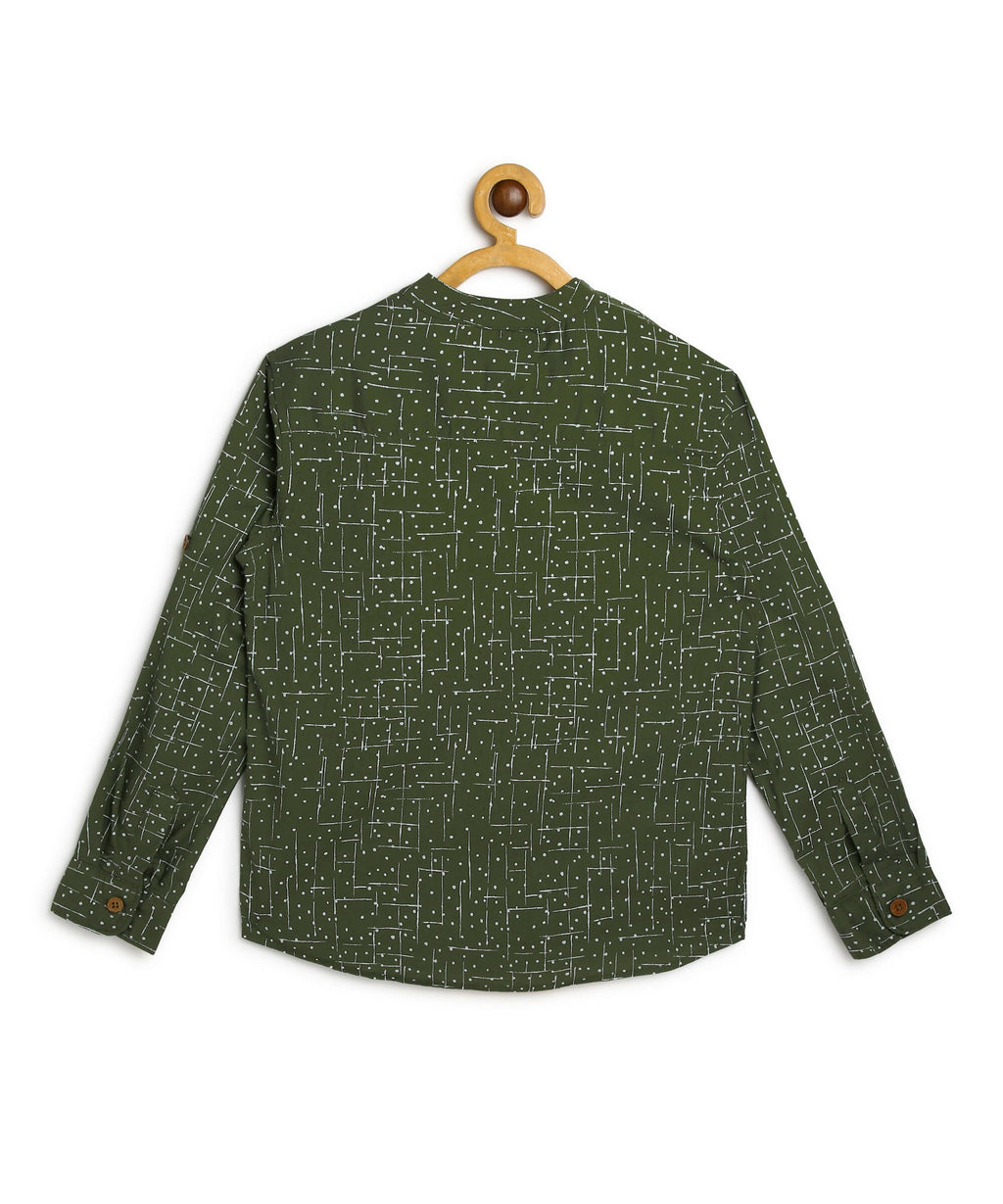 Manet Boys Full Sleeves Dot Printed Ethnic Shirt - Olive Green